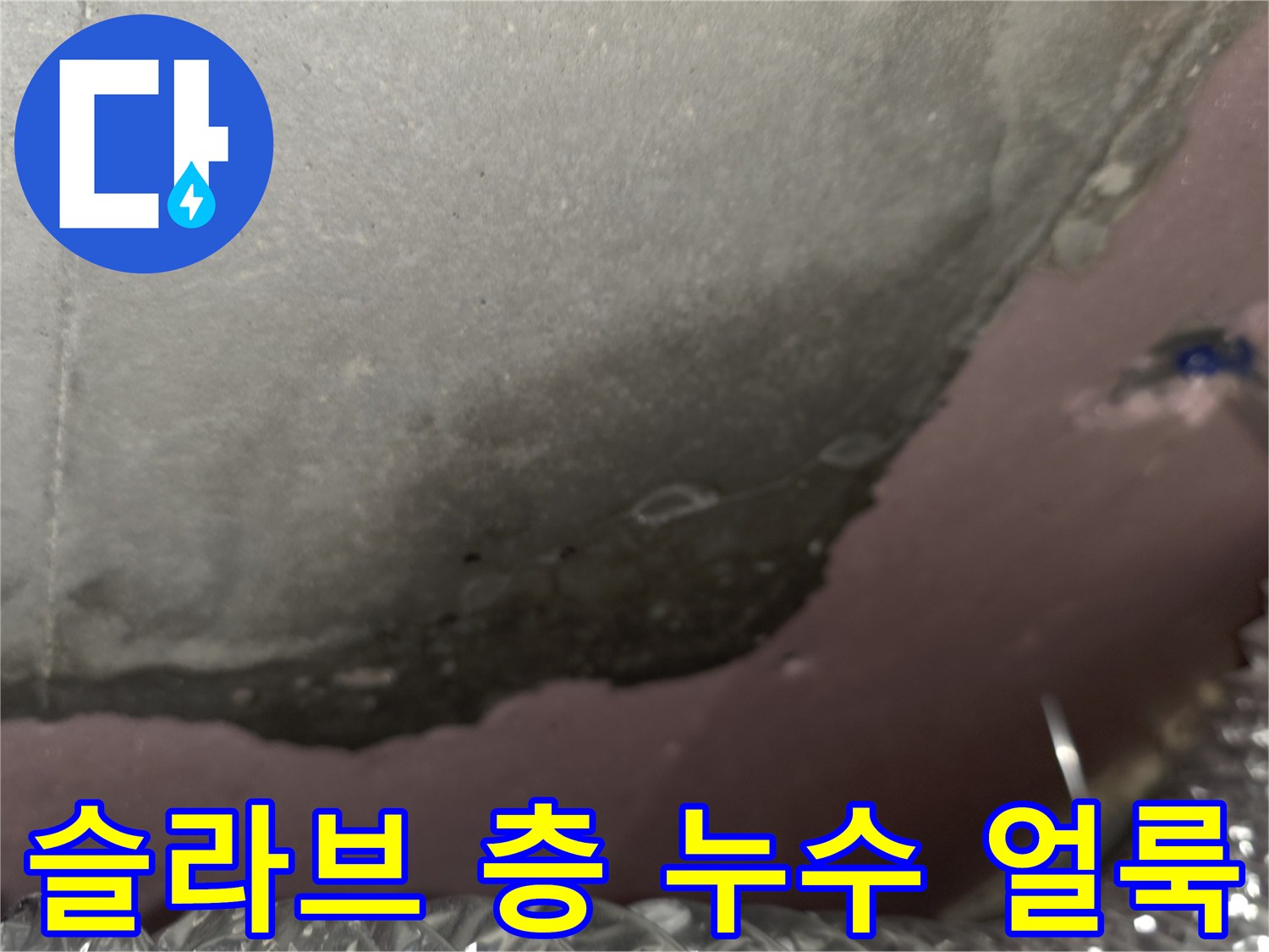 습기로-변색된-천장-슬라브-와-오염된-단열재