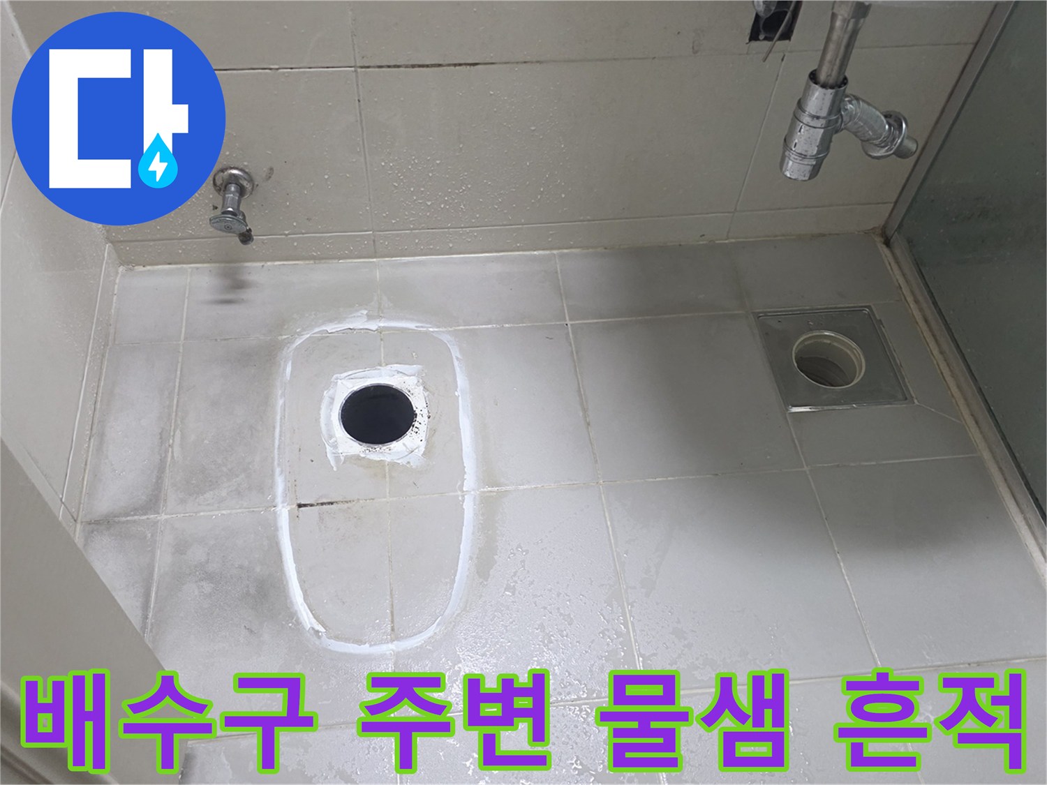 양주 고읍동 욕실-하수구 주변 젖은 타일 표면