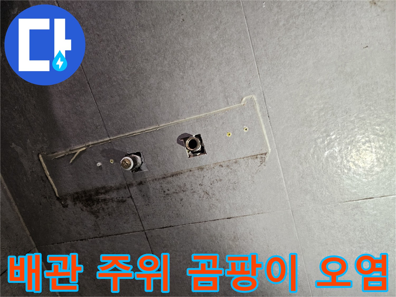 천장 배관 주변의 곰팡이와 습기 흔적 사진
