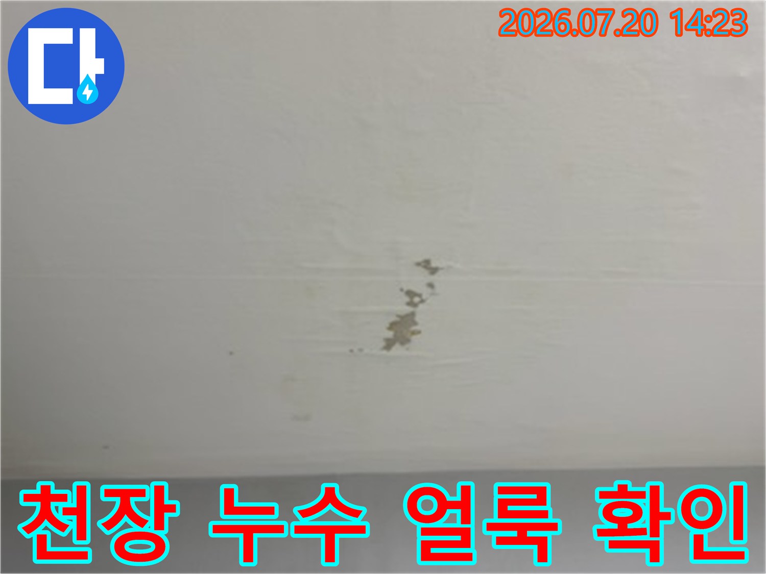 천장 마감재에 발생한 물자국과 부풀어오름 현상