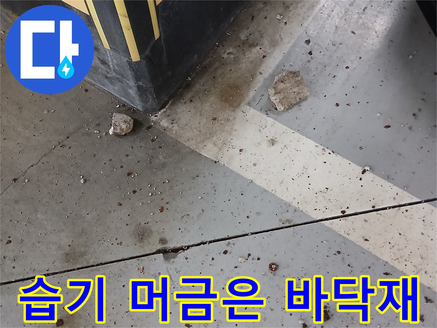 분당 현장-물기와 이물질로 오염된 지하 주차장 구석