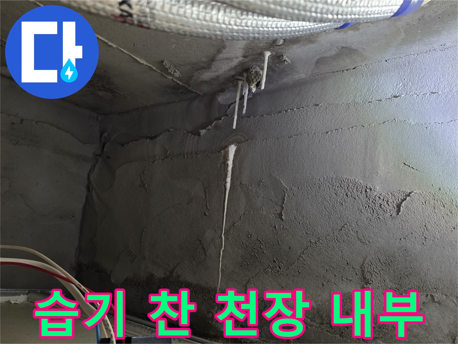 욕실-천장-콘크리트-벽면-의-젖은-부분과-배관-점검