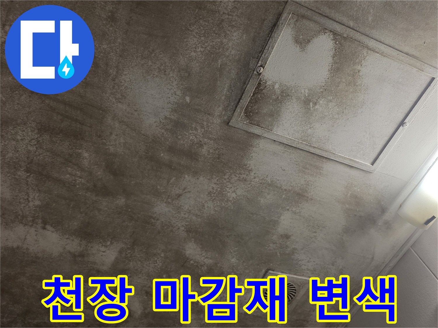주방 천장-마감재에 나타난 젖은 물자국과 오염 상태