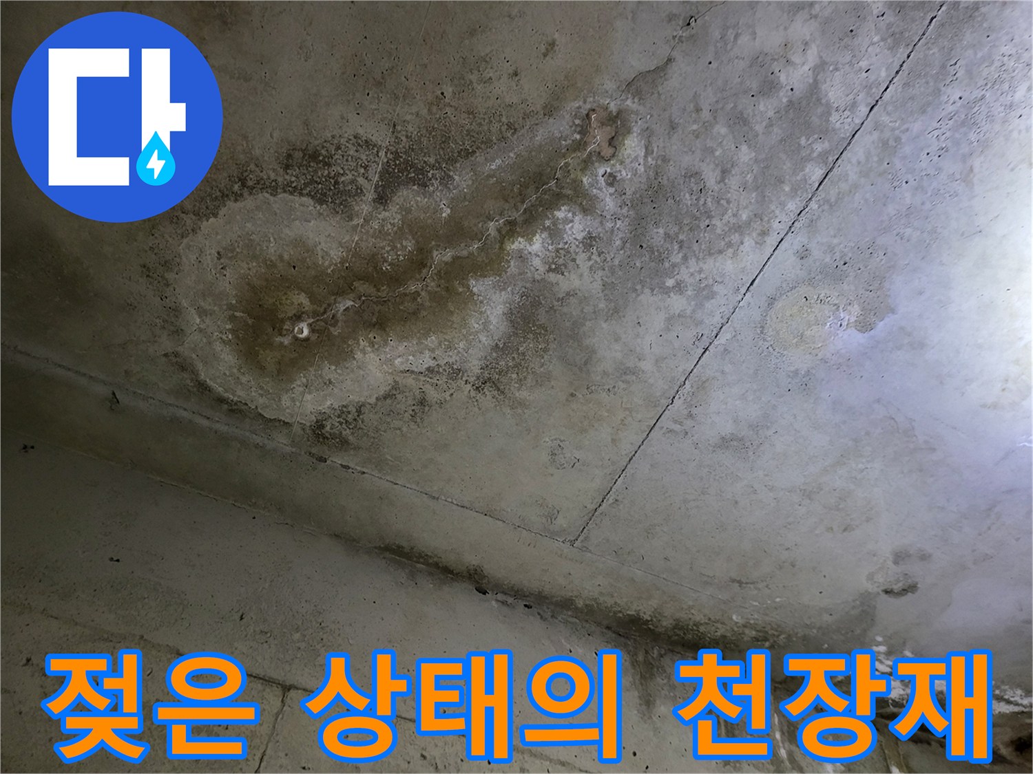 물에 젖어 얼룩덜룩해진 화장실 천장 마감 부위
