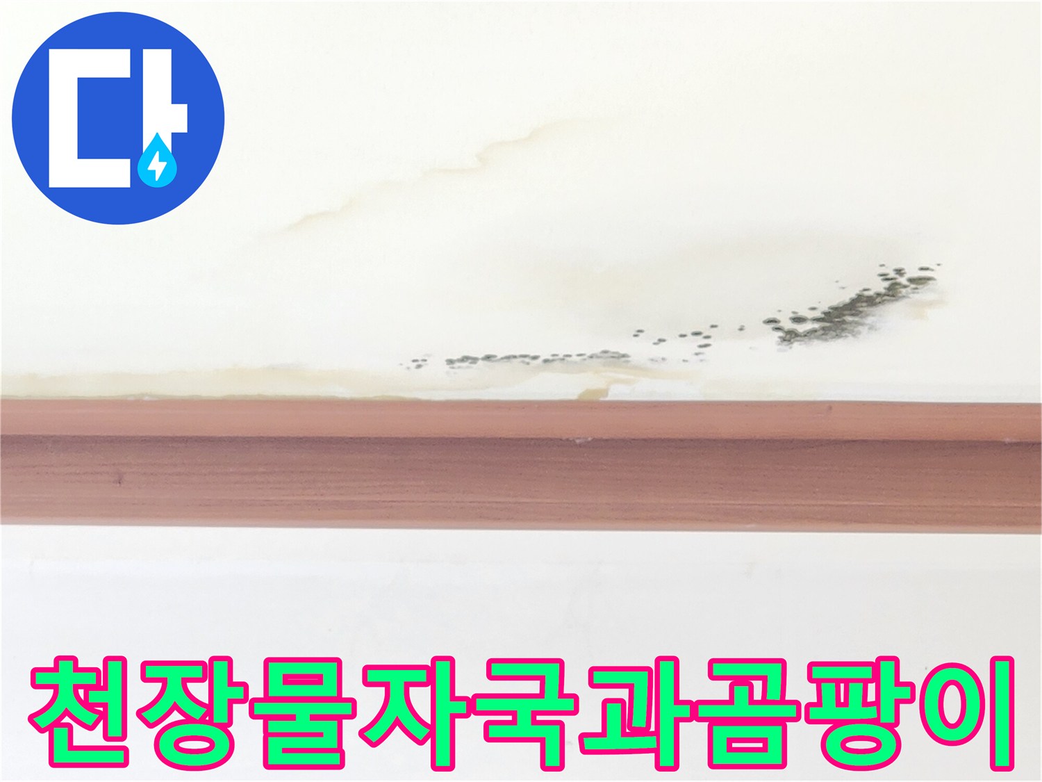누수가-진행된-거실-천장의-변색된-벽지와-곰팡이