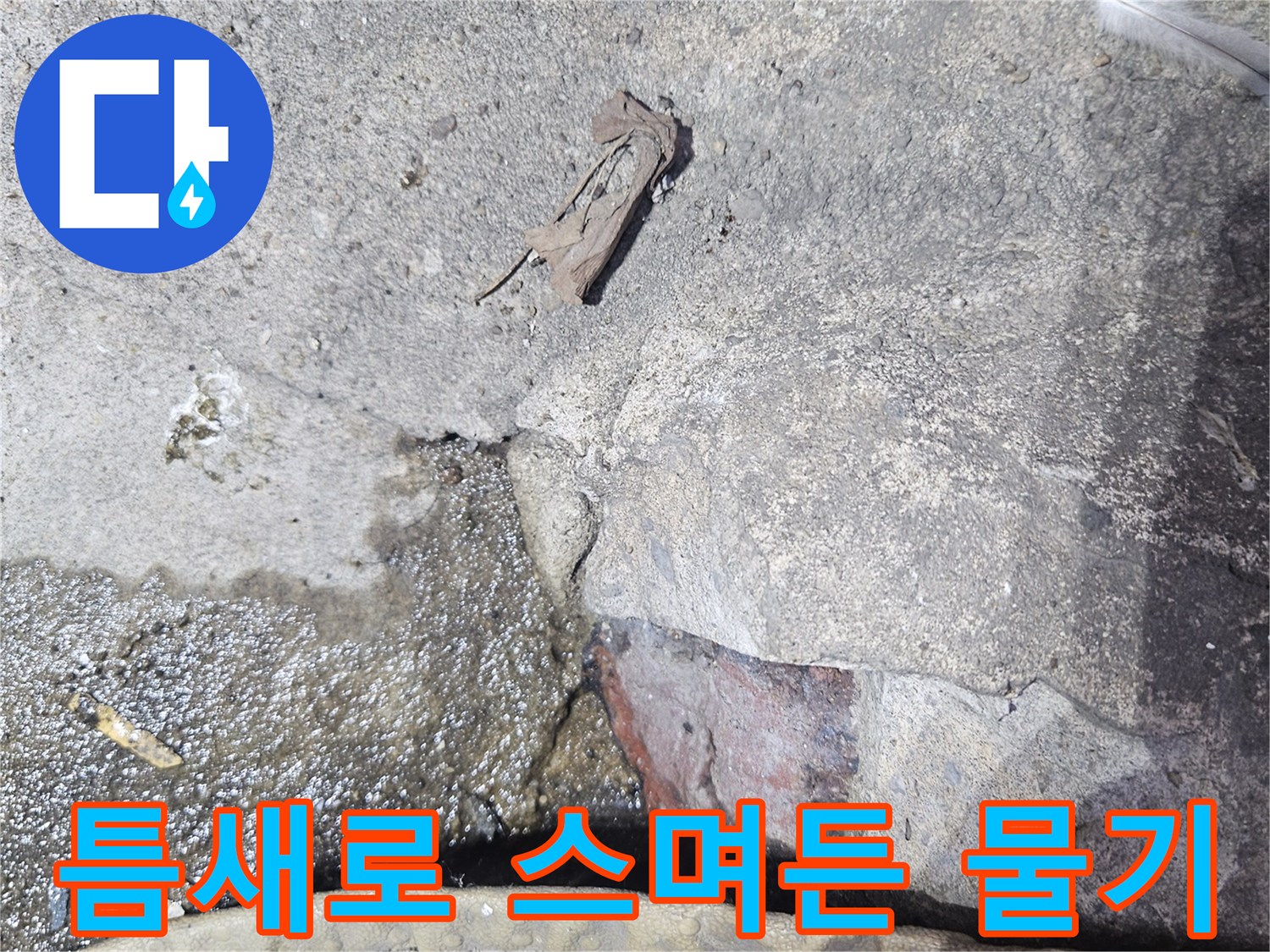타일 틈새의 물 고임-오염된 배관 연결부
