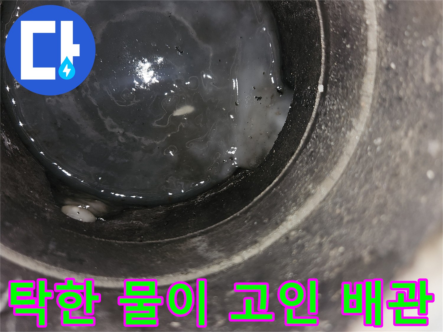 에어컨 드레인 내부-배출되지 못하고 정체된 오염수