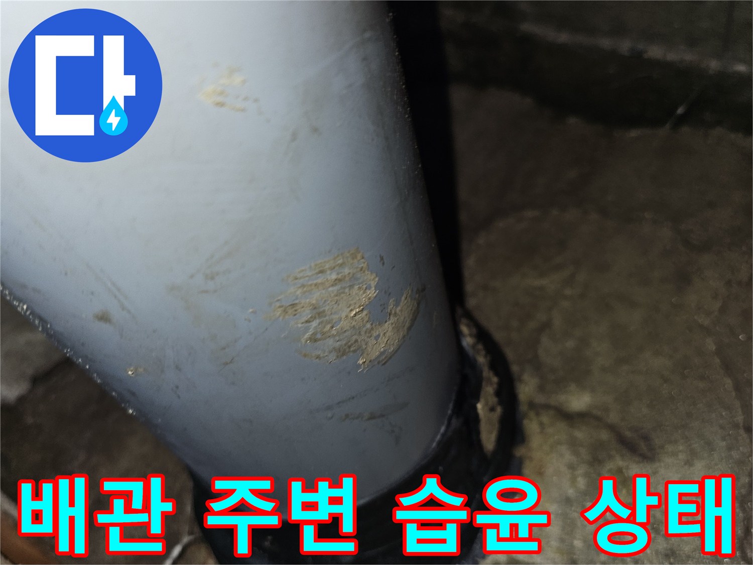 하수-배관-슬리브-주변의-젖은-콘크리트-상태