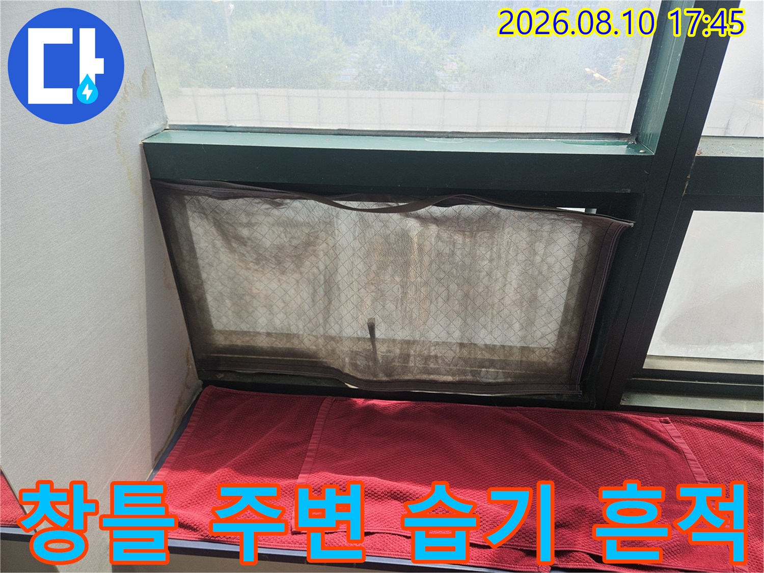 창문 프레임과 벽면 경계 부위의 습기 및 오염 상태