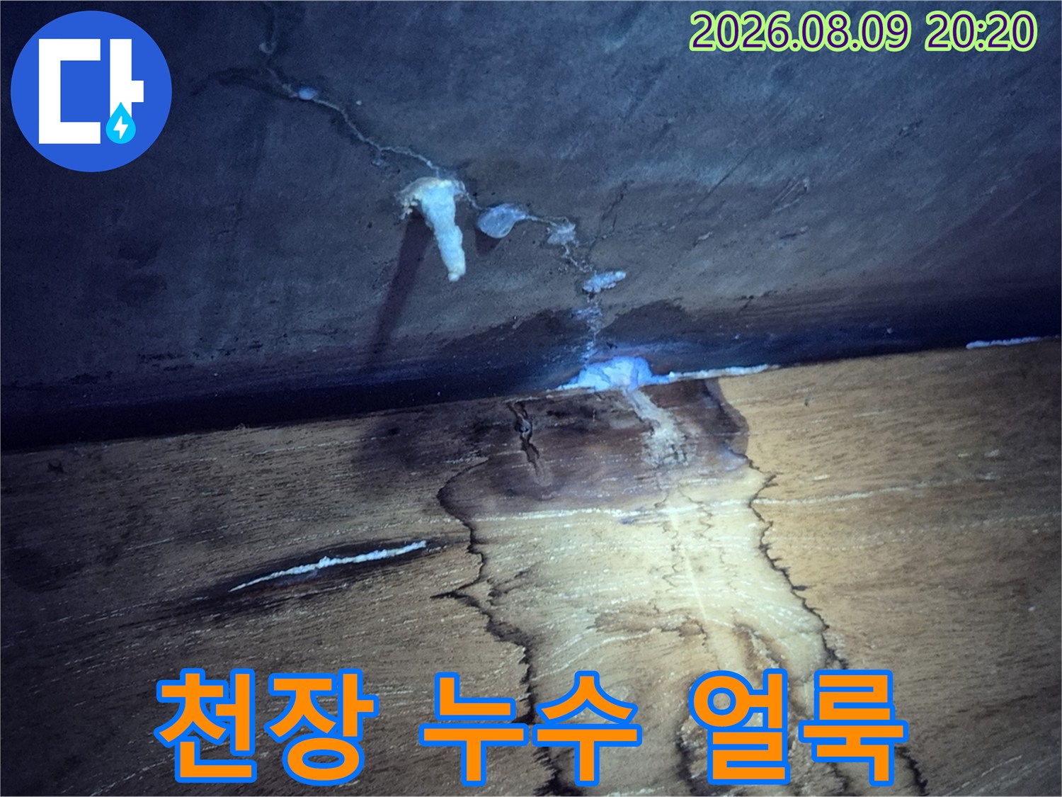 구리 인창동 아파트 천장 벽면의 누수 흔적과 젖은 자국