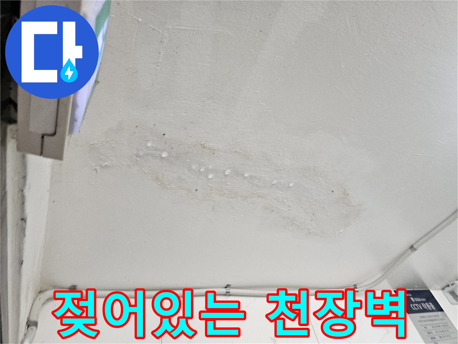천장 벽면의 변색-습기로 인해 부풀어 오른 도장 면