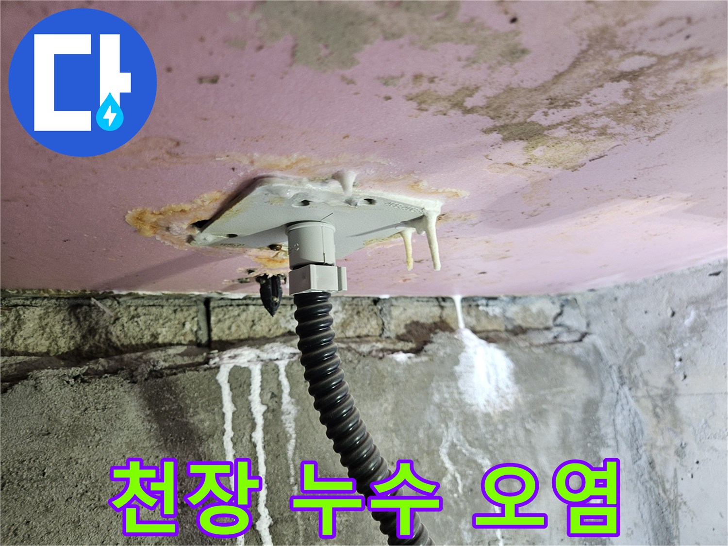 양주 옥정동-누수로 인해 변색되고 석회가 형성된 천장 내부 모습