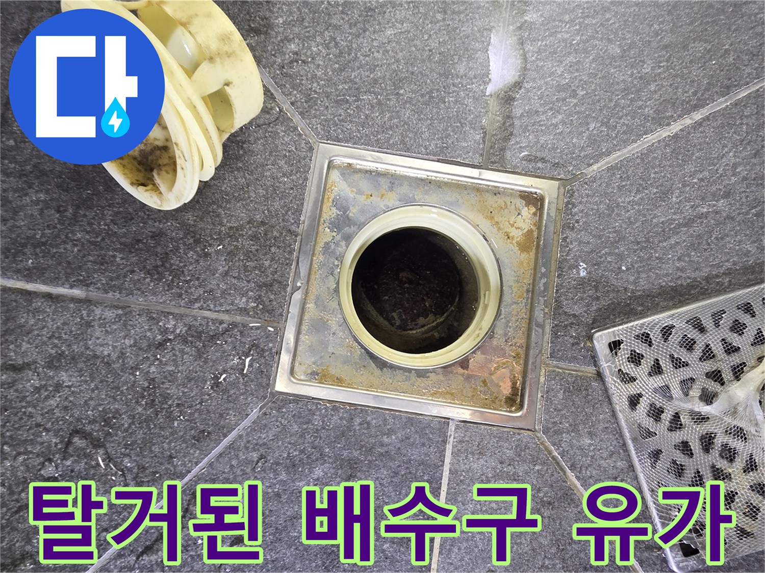 욕실 바닥-배수구 유가 탈거 후 누수 지점 확인