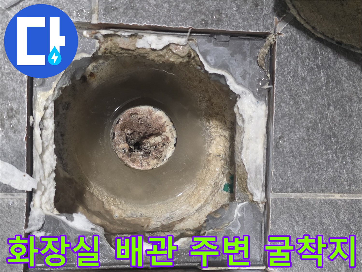 배수구 유가 탈거 후 확인된 방수층 파손 상태