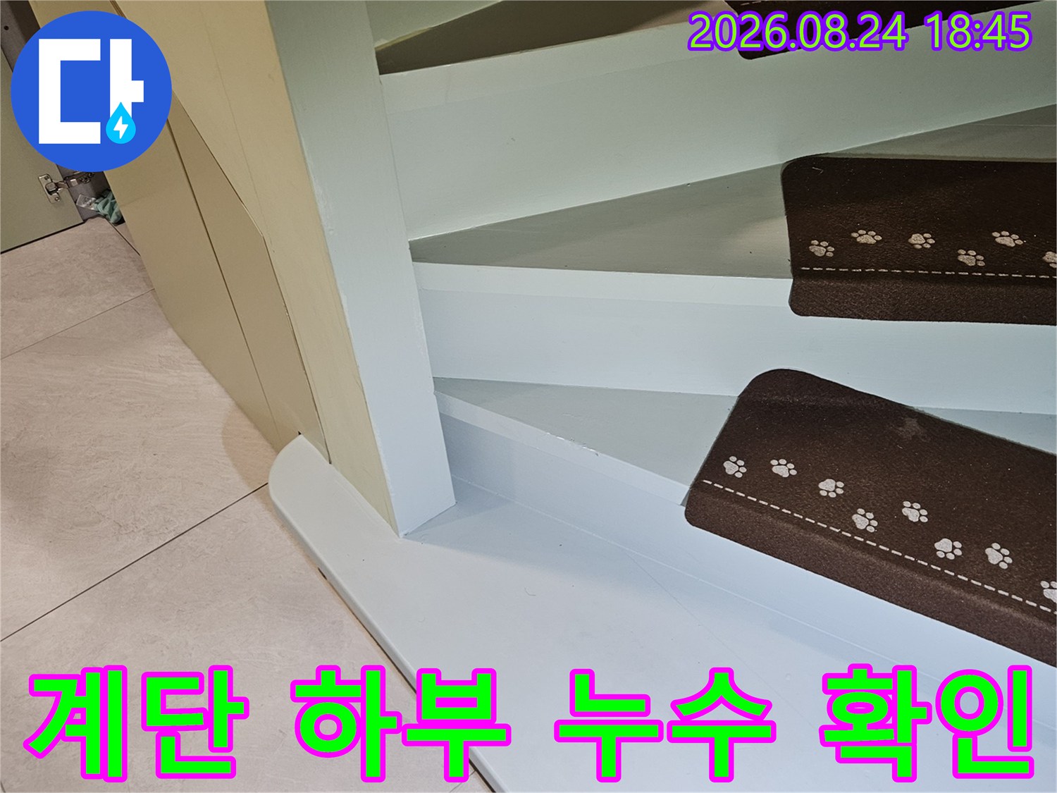 경기 광주 신현동 타운하우스 계단 아래쪽 물샘 현상 확인 사진