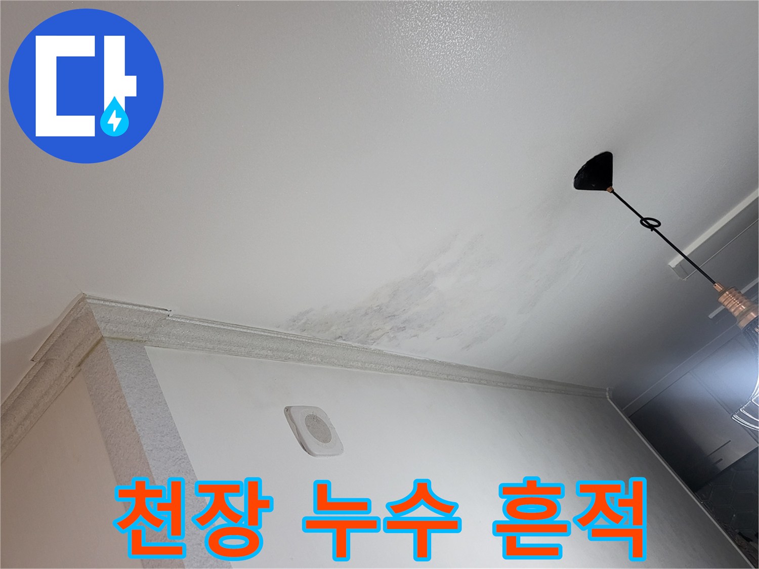 물샘으로 인해 얼룩지고 젖어 있는 천장 표면
