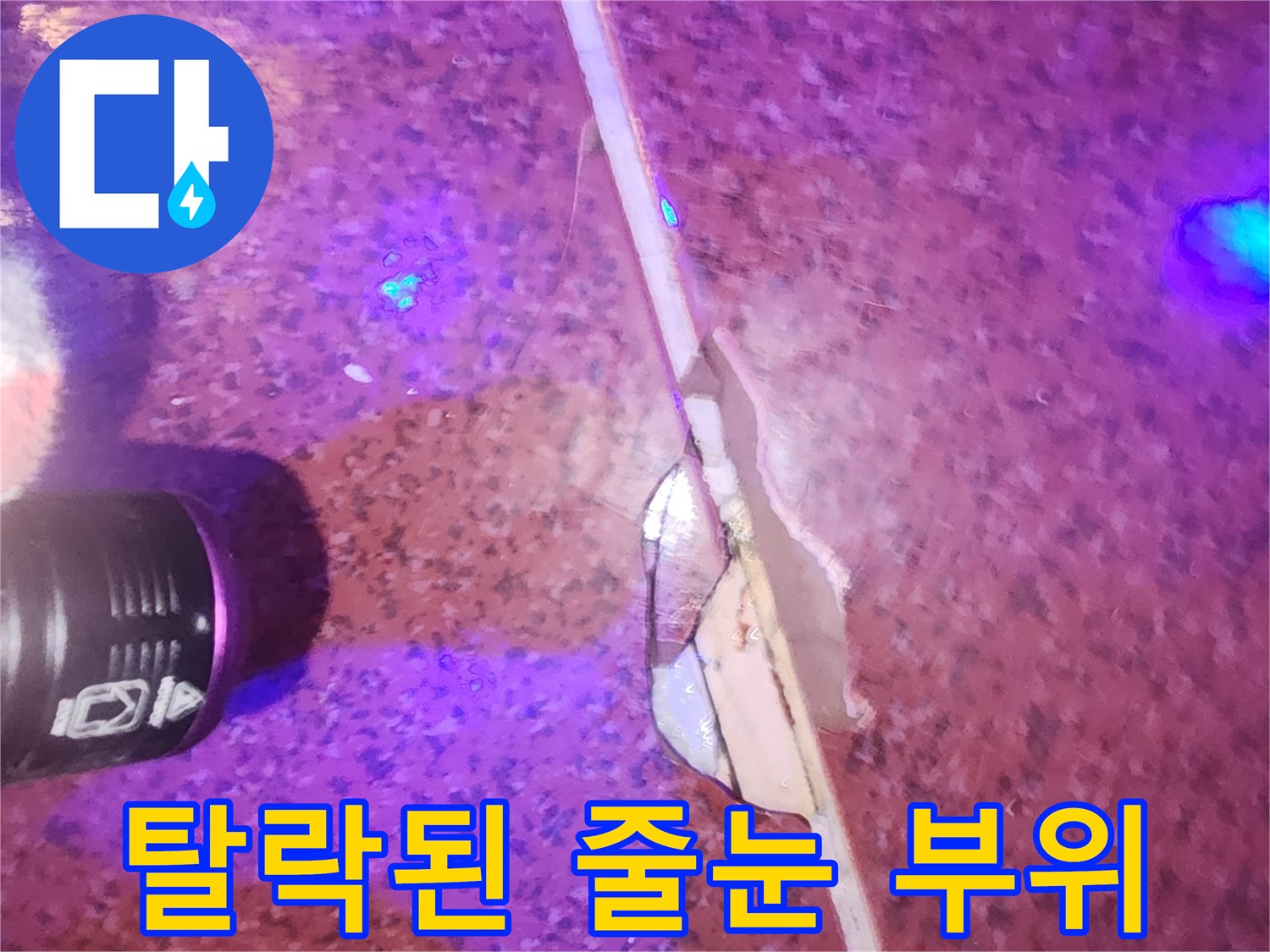 정밀 진단 중 발견한-타일 사이의 파손된 틈새