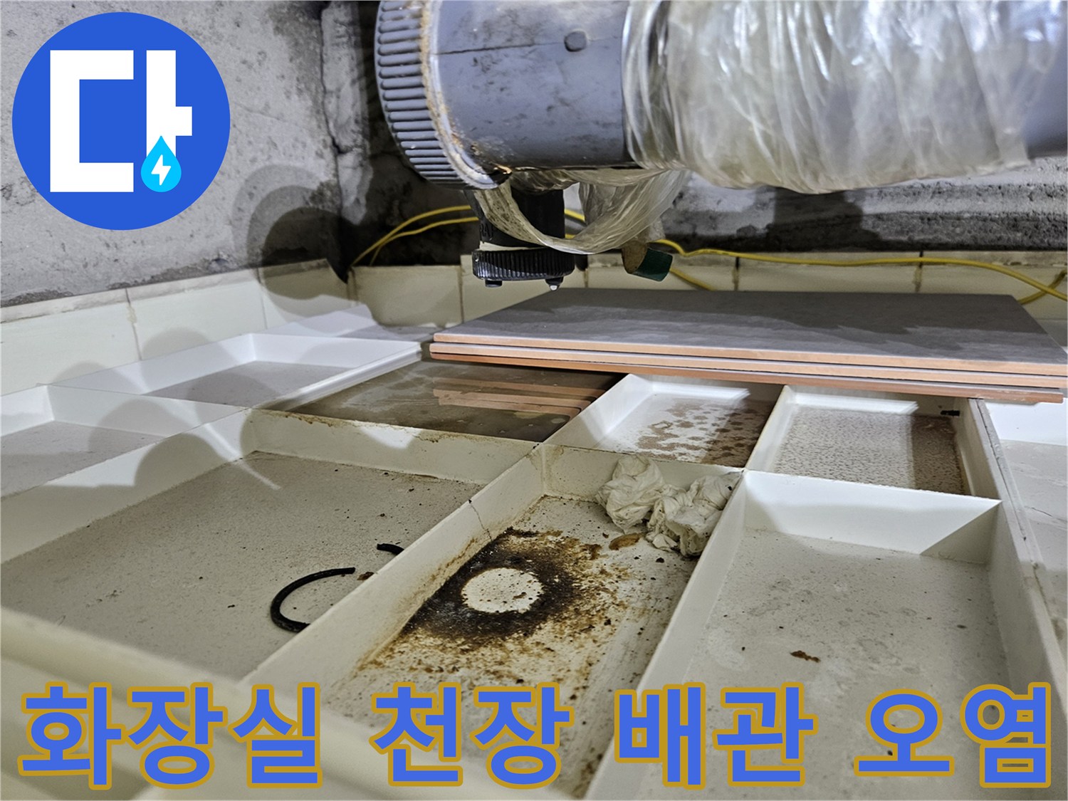 천장-내부-배관-주변에-발견된-물때와-오염