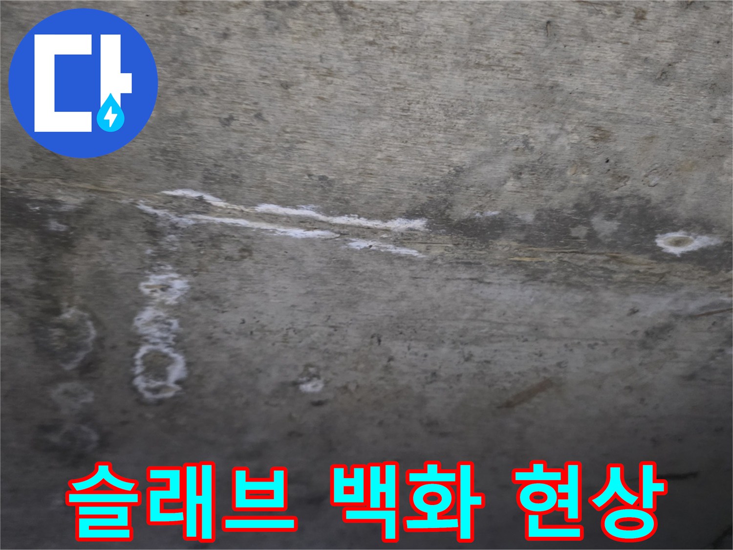 콘크리트 천장면의-하얀색 누수 흔적 및 습기 자국