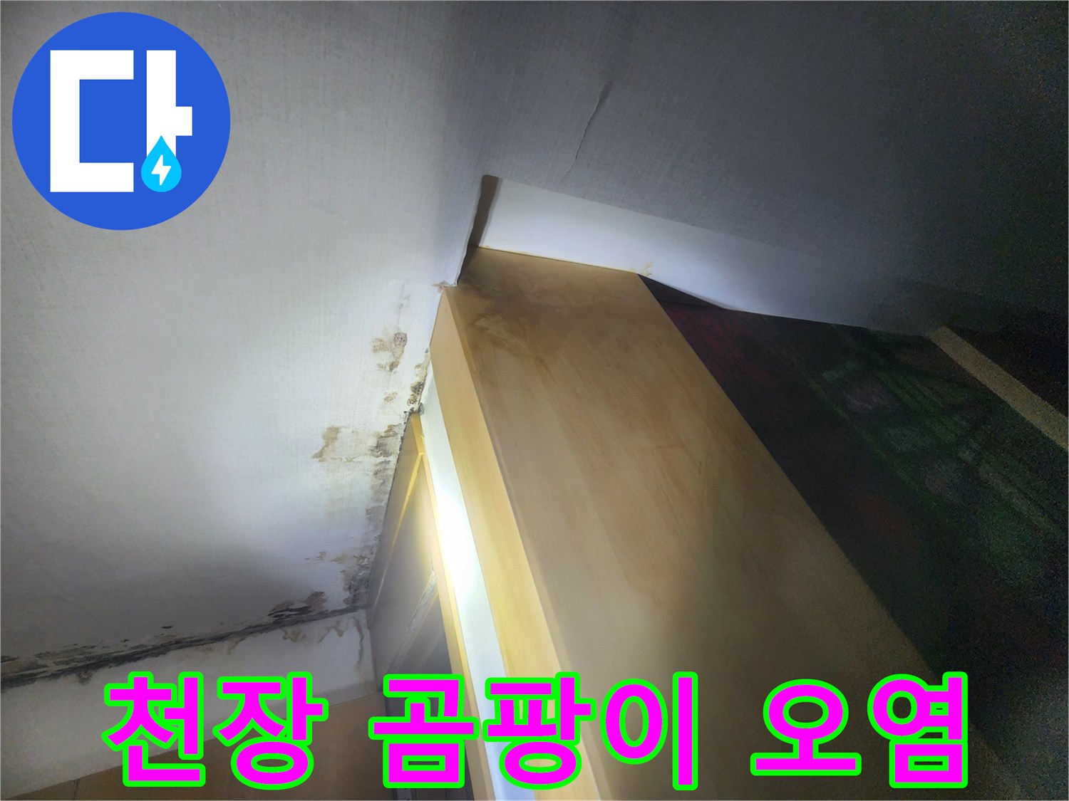 습기가 침투하여 검게 변한 천장 구석 부분