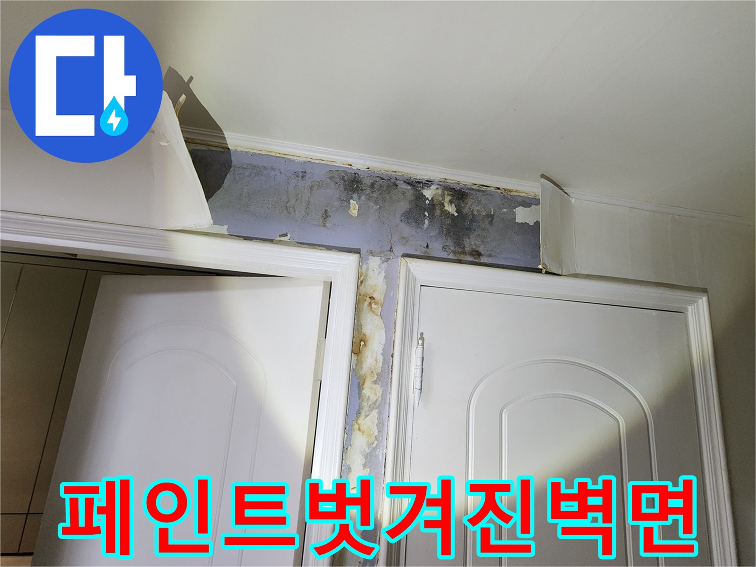 은평구 신사동 현장 - 누수로 인해 페인트가 벗겨지고 곰팡이가 생긴 벽면