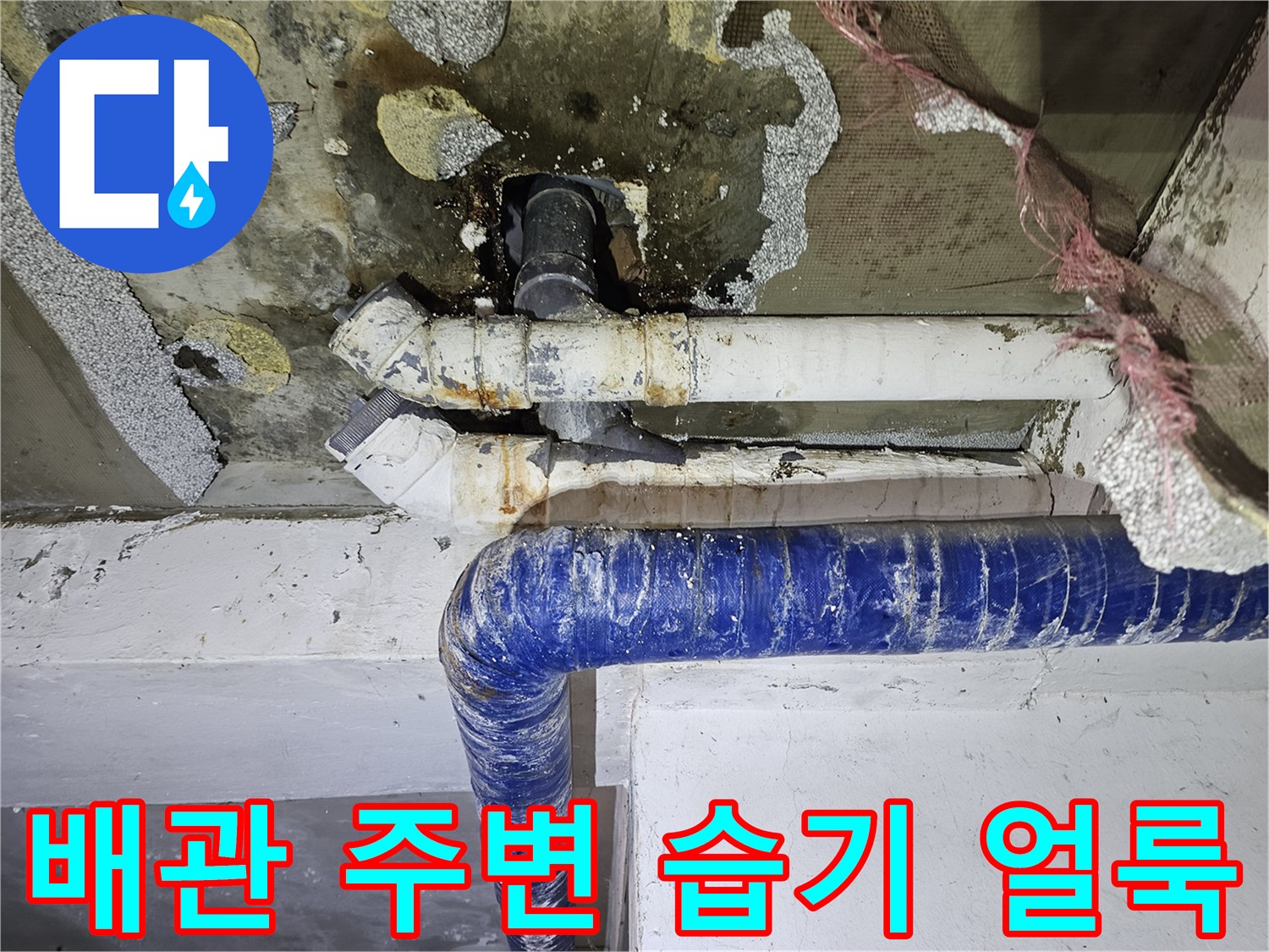 천장-배관-주변의-누수-흔적과-얼룩