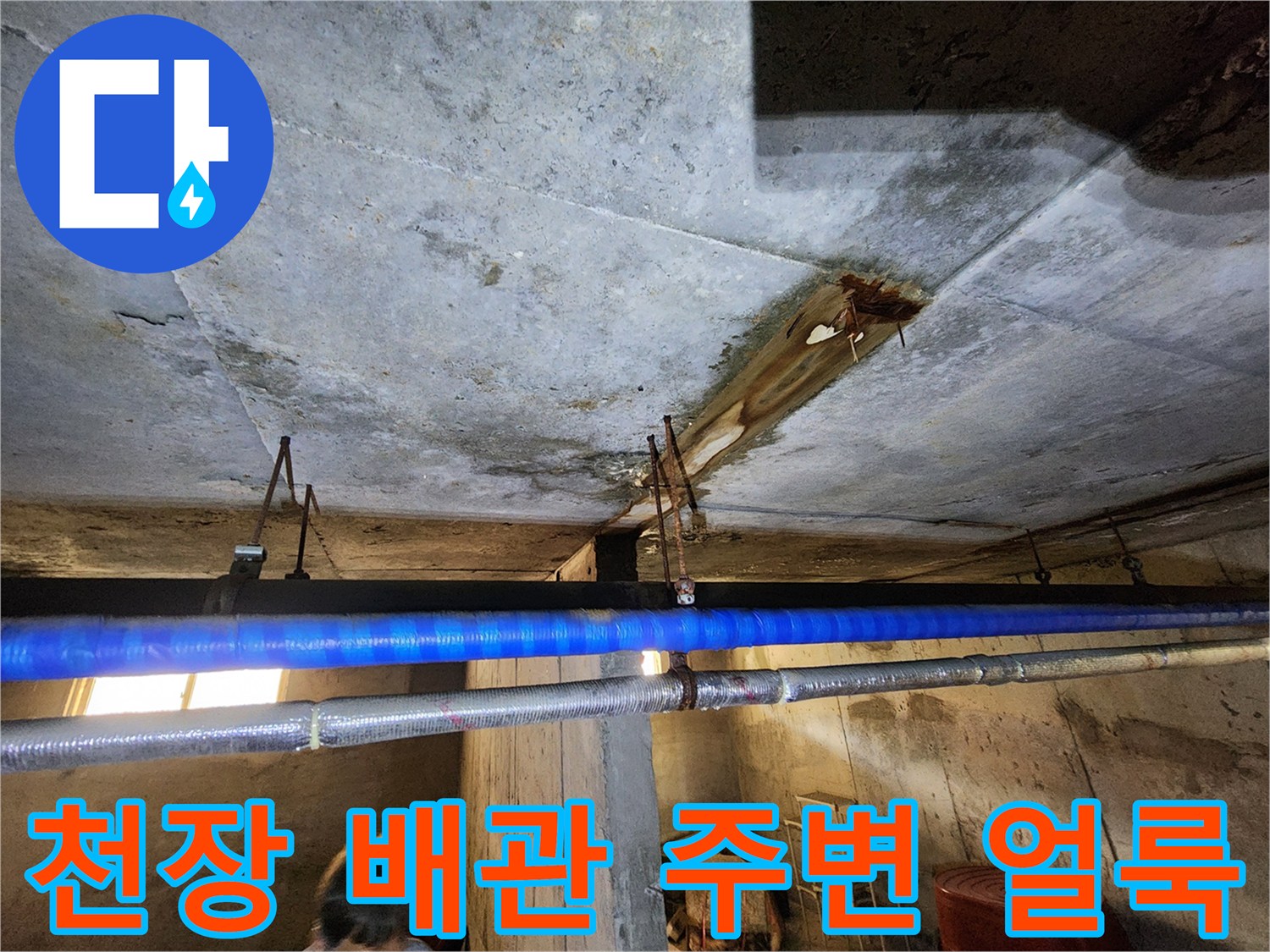 지하층 천장-습기로 인한 콘크리트 변색