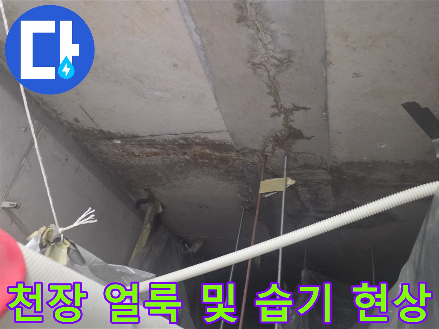 천장-구조체에-남은-누수-흔적과-습기-상태