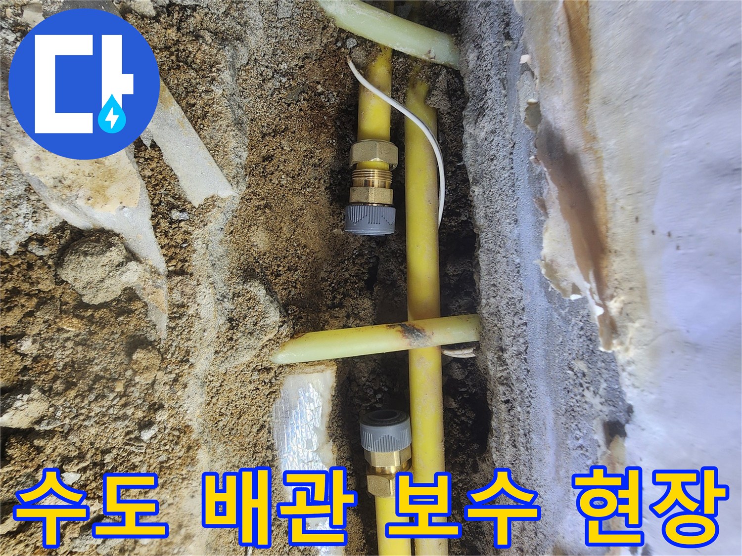 누수 부위 확인을 위해 흙을 파낸 배관 교체 현장