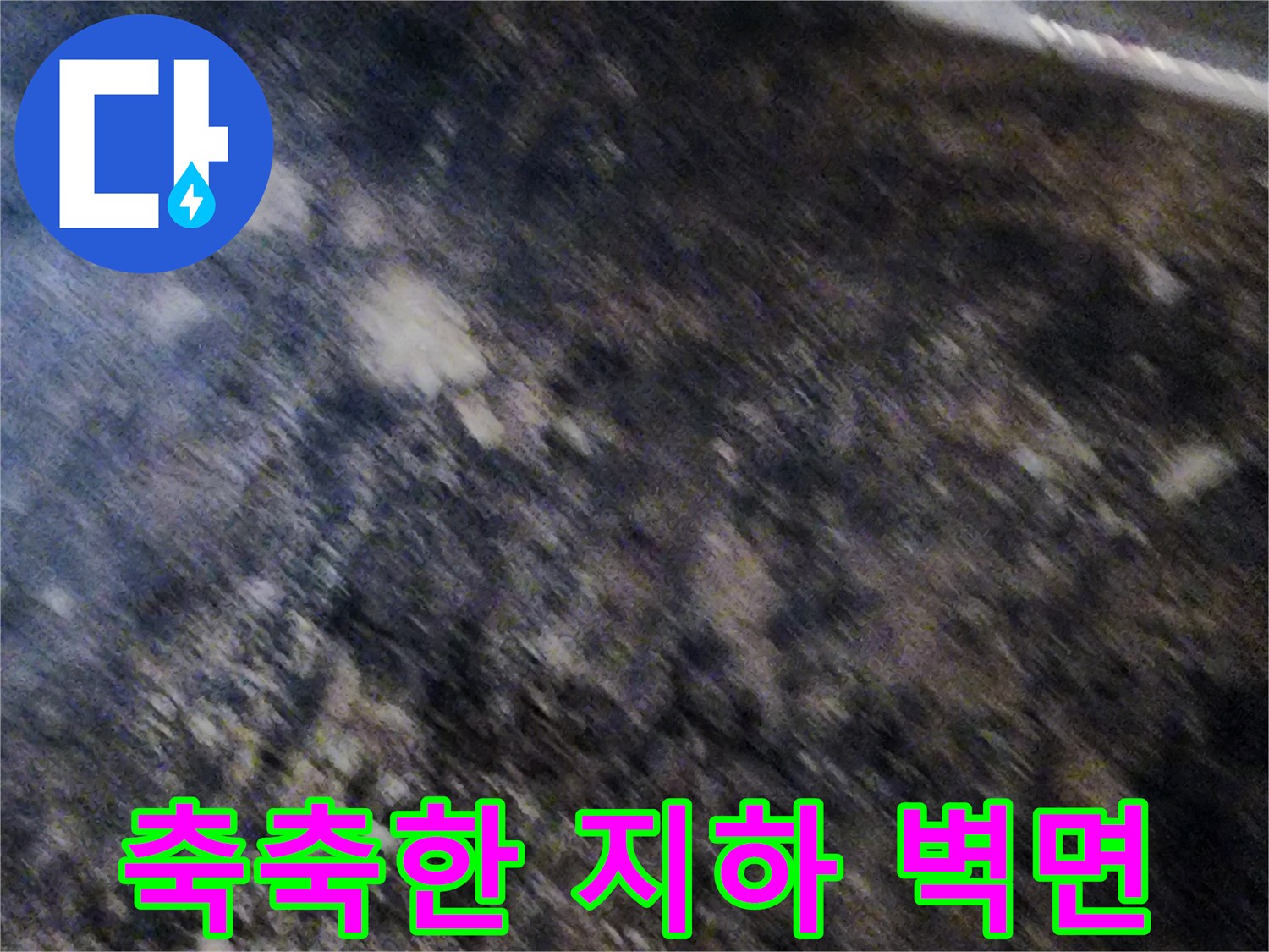 누수로 인해 습해진-지하 공간의 벽면 모습