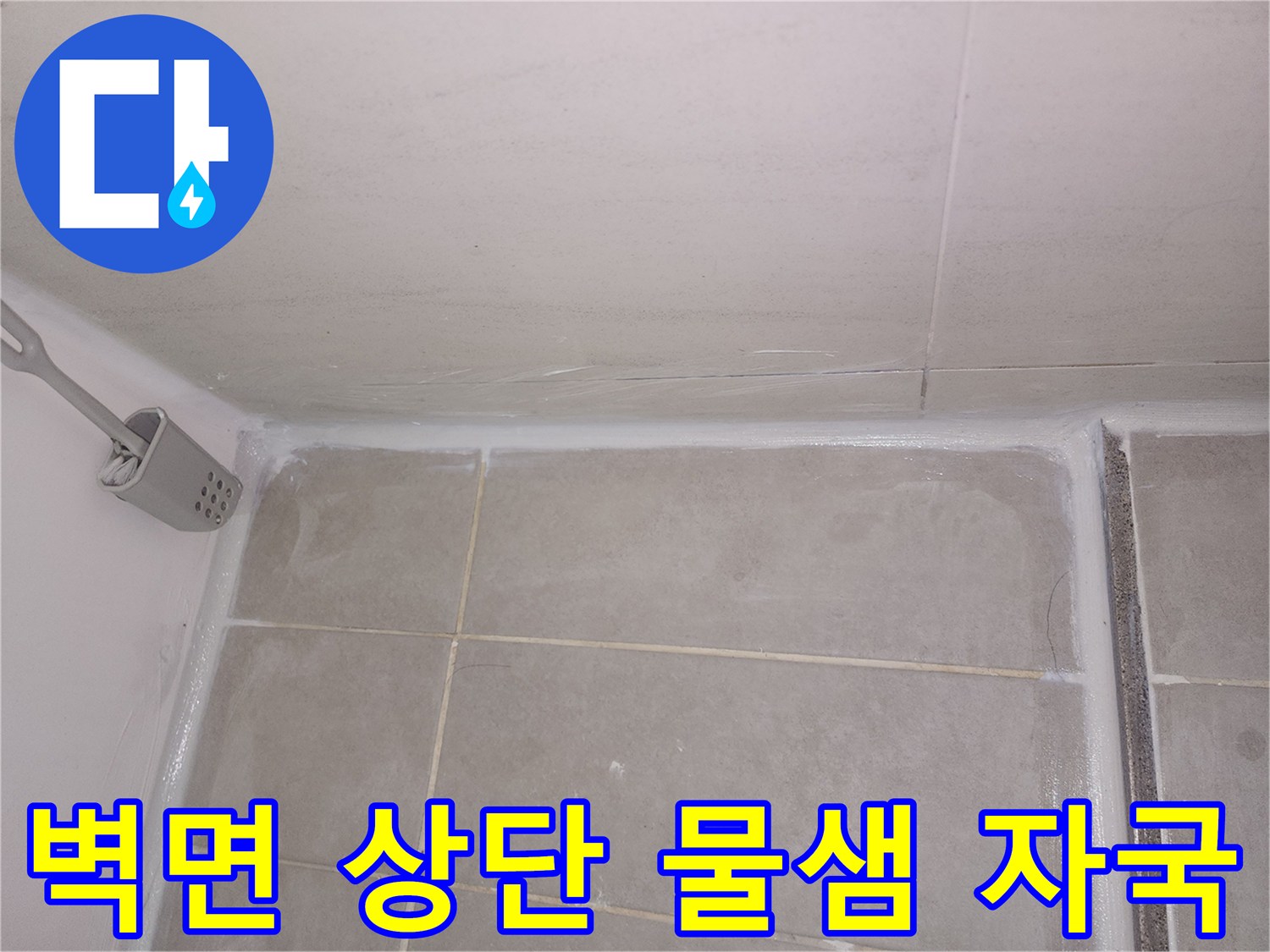 화장실 벽면 상부-물에 젖은 듯한 타일 경계선 사진